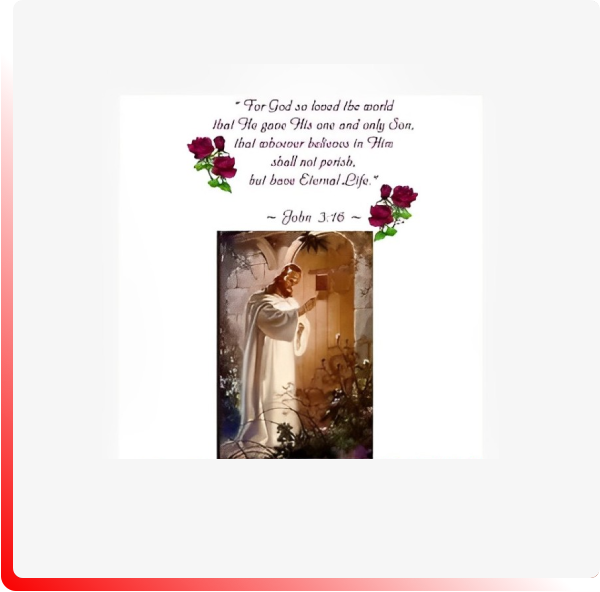 Religious text with Jesus illustration and roses.